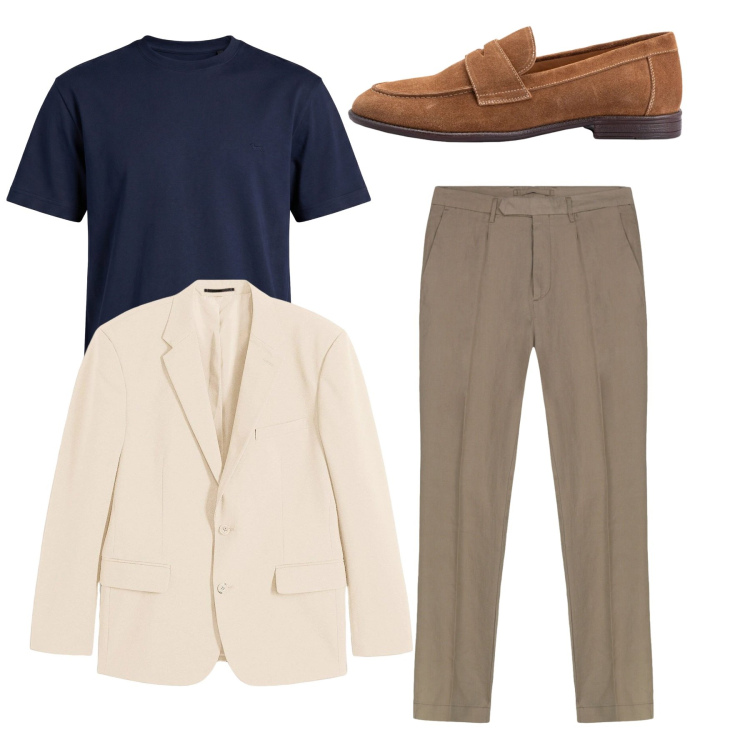 Outfit uomo - Total look. Stile Casual per Tutti i giorni. Abbinamento con giacche, t-shirt, scarpe stringate, pantaloni.