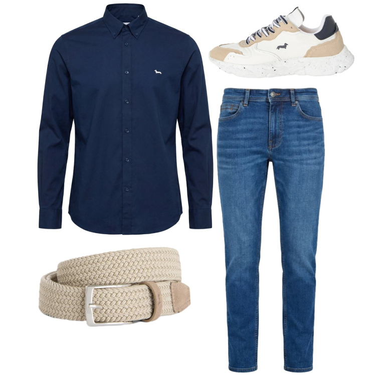 Outfit uomo - Total look. Stile Casual per Tutti i giorni. Abbinamento con sneakers, cinture, camicie, jeans.