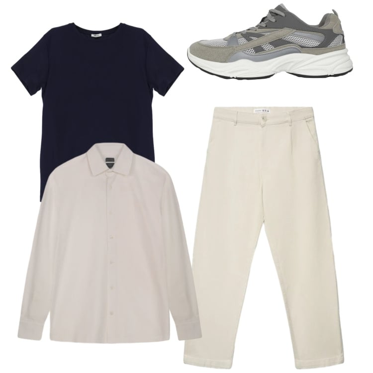 Outfit uomo - Total look. Stile Urban per Tutti i giorni. Abbinamento con pantaloni chino, sneakers, t-shirt, polo.