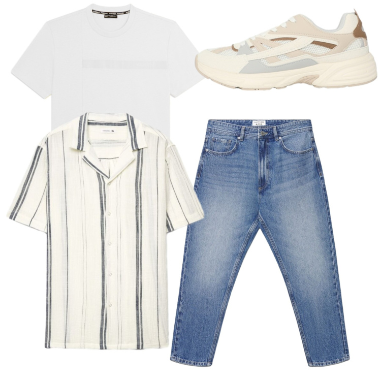 Outfit uomo - Total look. Stile Casual per Tutti i giorni. Abbinamento con sneakers, jeans, camicie a manica corta, t-shirt.