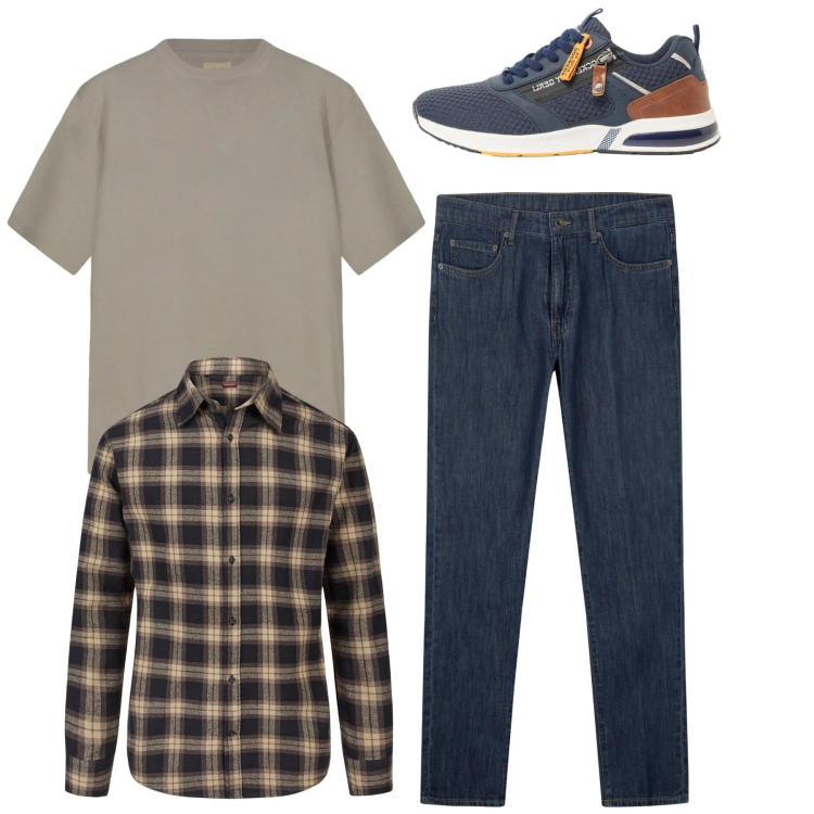 Outfit uomo - Total look. Abbinamento con sneakers, camicie, jeans, t-shirt.