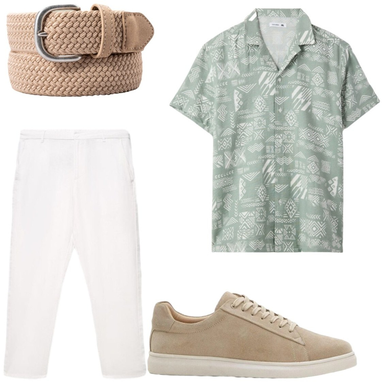 Outfit uomo - Estate. Stile Trendy per Tutti i giorni. Abbinamento con sneakers, camicie a manica corta, pantaloni, cinture.