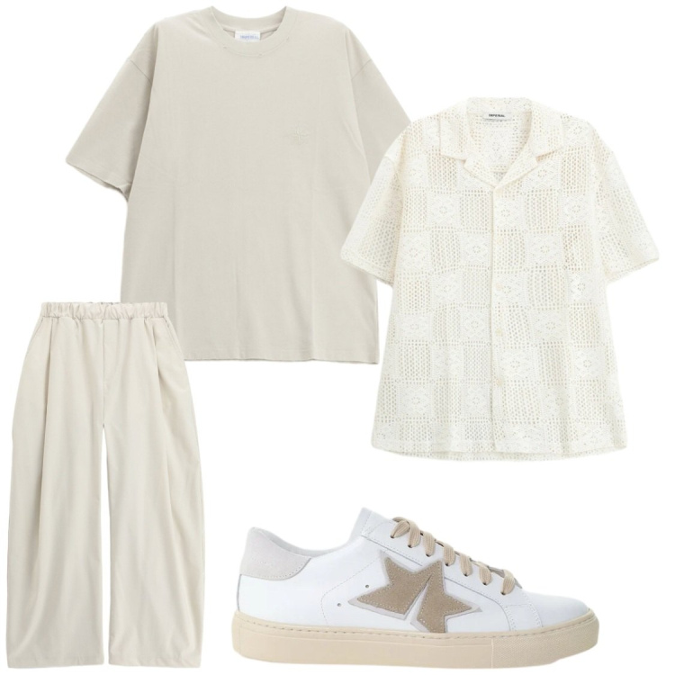 Outfit uomo - Tono su tono. Stile Trendy per Tutti i giorni. Abbinamento con t-shirt, pantaloni, sneakers, camicie a manica corta.