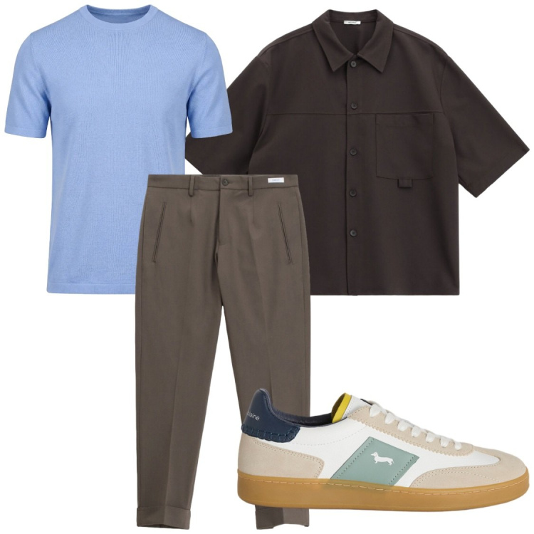 Outfit uomo - Contrasti. Stile Casual per Tutti i giorni. Abbinamento con camicie a manica corta, pantaloni, sneakers, t-shirt.
