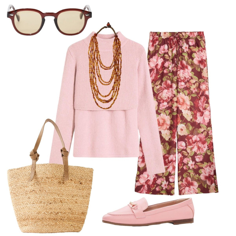Outfit donna - Elegante con Bonprix. Stile Chic per Tutti i giorni. Abbinamento con maglieria, pantaloni, shopping bag, mocassini, occhiali da sole, collane.