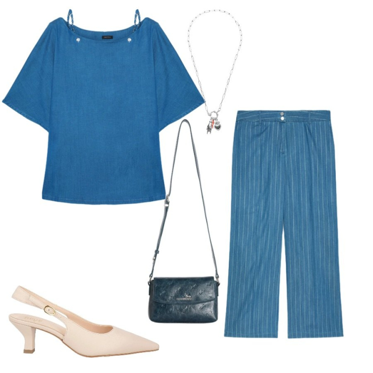 Outfit donna - Total look #2405820. Stile Casual chic per Ufficio. Abbinamento con décolleté, borse a tracolla, ciondoli, bluse, jeans.