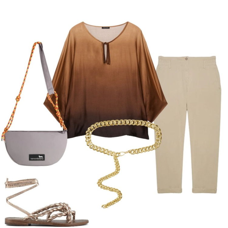 Outfit donna - Total look #2405824. Stile Casual chic per Tutti i giorni. Abbinamento con borse a tracolla, bluse, pantaloni, cinture, sandali in pelle.