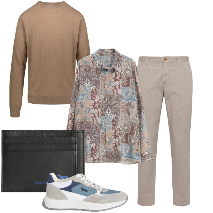 Outfit uomo - Total look #2405828. Stile Casual per Tutti i giorni. Abbinamento con camicie, sneakers, portafogli, pantaloni chino, maglieria.