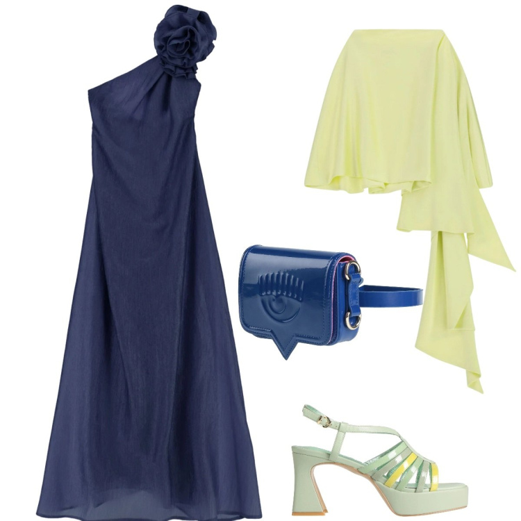 Outfit donna - Total look #2405832. Stile Chic per Cerimonia. Abbinamento con sandali in pelle, marsupi, vestiti lunghi, scialli.