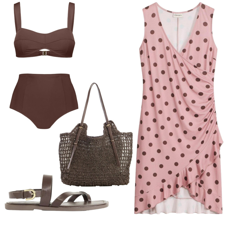 Outfit donna - Total look #2405905. Stile Basic per Mare. Abbinamento con vestiti, shopping bag, sandali, bikini.