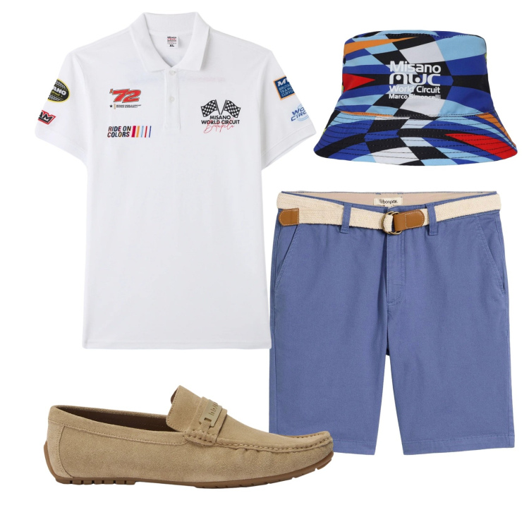 Outfit uomo - Total look #2405914. Stile Casual per Tutti i giorni. Abbinamento con bermuda, polo, cappelli, scarpe stringate.