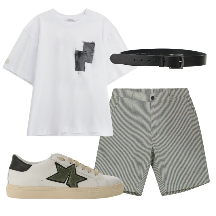 Outfit uomo - Total look #2405915. Stile Casual per Tutti i giorni. Abbinamento con sneakers, cinture, t-shirt, bermuda.