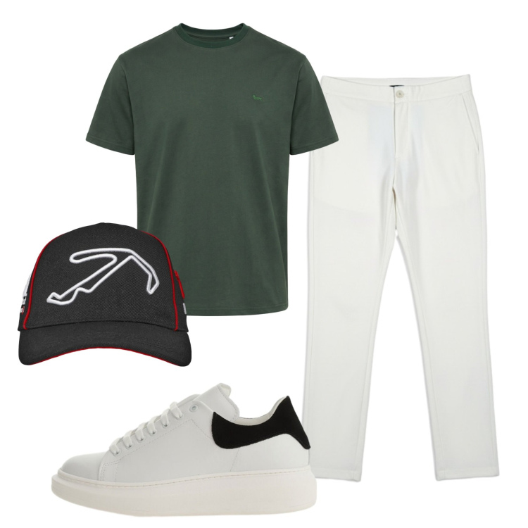 Outfit uomo - Total look #2405916. Stile Casual per Tutti i giorni. Abbinamento con cappelli con visiera, sneakers, t-shirt, pantaloni.