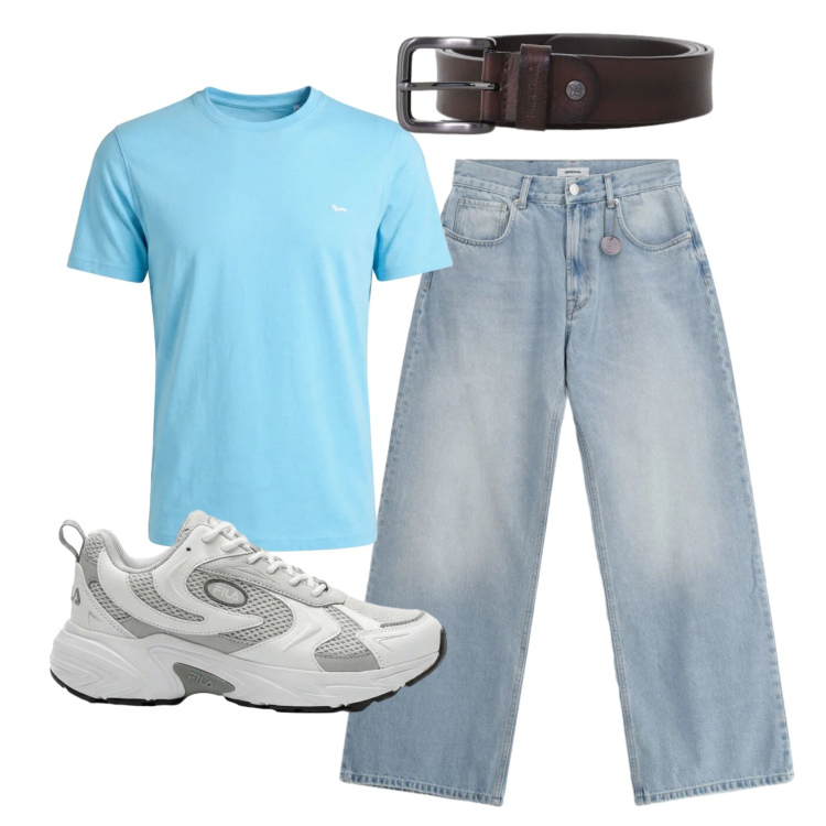 Outfit uomo - Total look #2405919. Stile Casual per Tutti i giorni. Abbinamento con sneakers, jeans, cinture, t-shirt.