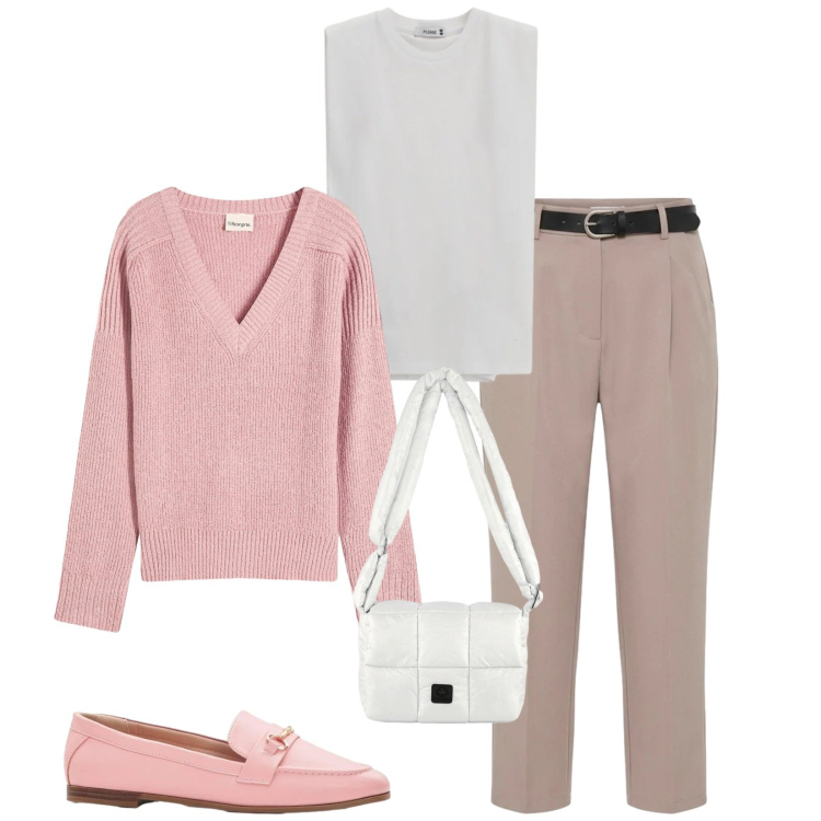 Outfit donna - Total look #2405924. Stile Casual per Tutti i giorni. Abbinamento con maglieria, mocassini, pantaloni, top, borse a spalla.