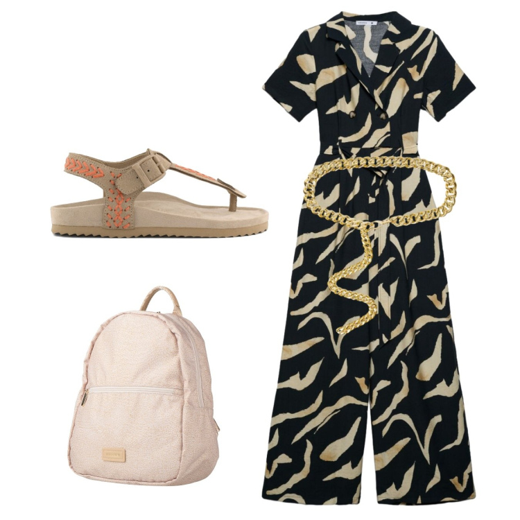 Outfit donna - Stampe che raccontano - Focus. Stile Bon Ton per Tutti i giorni. Abbinamento con zaini, tute, cinture, infradito.
