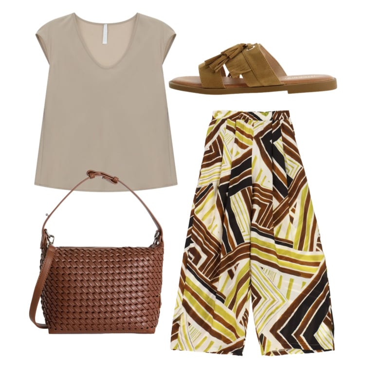 Outfit donna - Total look #2405936. Stile Bon Ton per Tutti i giorni. Abbinamento con canottiere, sandali, borse a spalla, pantaloni a palazzo.