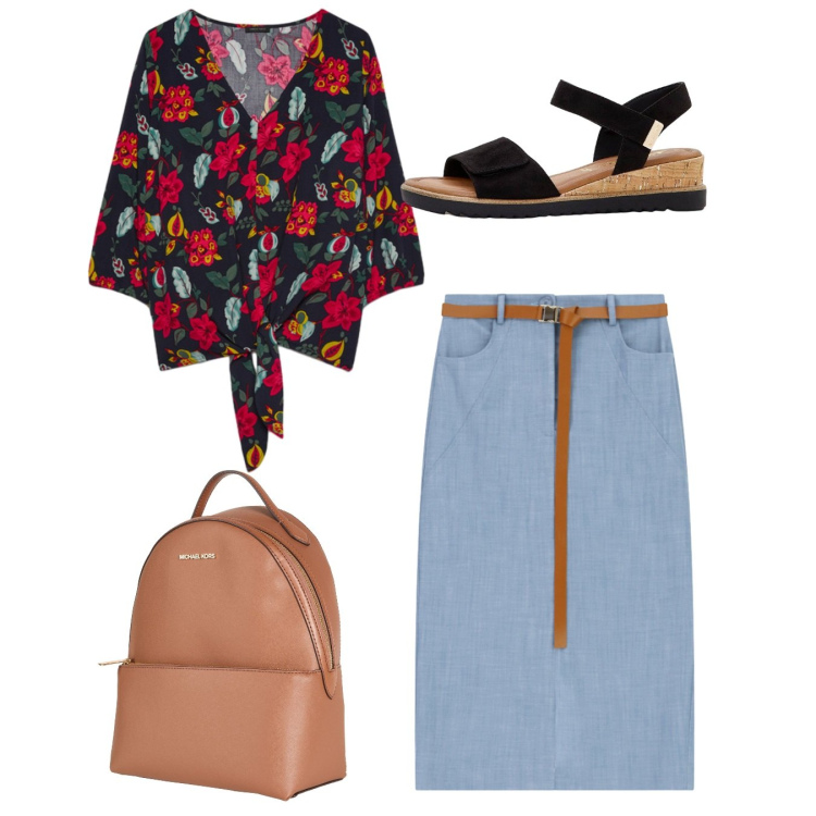Outfit donna - Stampe che raccontano - Focus. Stile Bon Ton per Tutti i giorni. Abbinamento con zaini, sandali, gonne longuette, bluse.