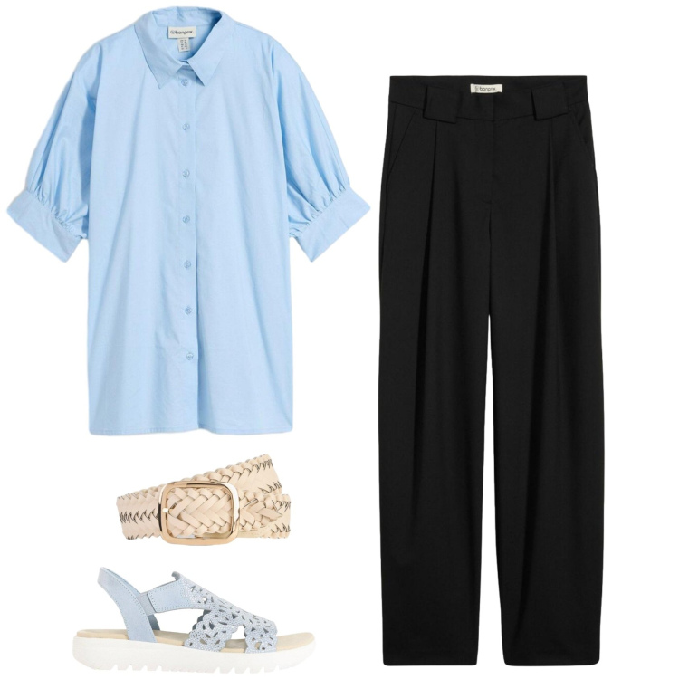 Outfit donna - Minimalismo. Stile Minimal per Tutti i giorni. Abbinamento con camicie, pantaloni, sandali col tacco, cinture.