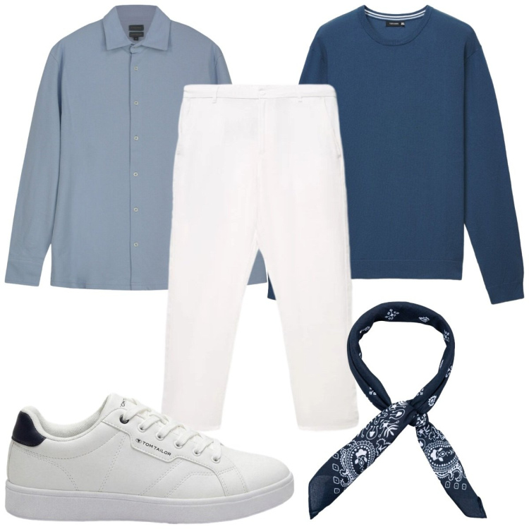 Outfit uomo - Outfit da brunch: low cost. Stile Casual per Tutti i giorni. Abbinamento con sneakers, maglieria, pantaloni, polo, sciarpe e foulard.