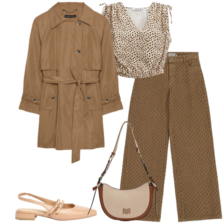 Outfit donna - Total look #2405956. Stile Chic per Tutti i giorni. Abbinamento con ballerine, borse a tracolla, pantaloni, top, trench.