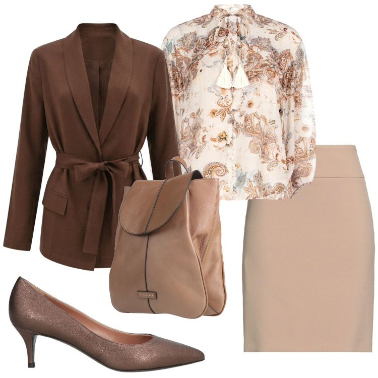 Outfit donna - Total look #2405966. Stile Bon Ton per Ufficio. Abbinamento con minigonne, zaini, décolleté, bluse, blazer.