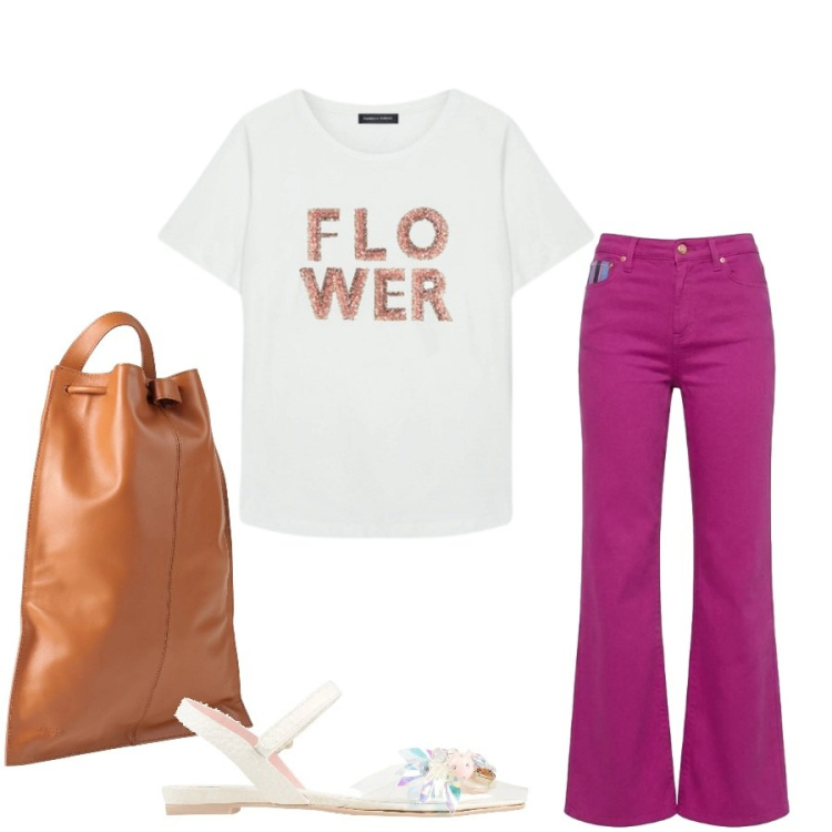 Outfit donna - Total look #2405972. Stile Casual chic per Tutti i giorni. Abbinamento con zaini, sandali in pelle, pantaloni, t-shirt.