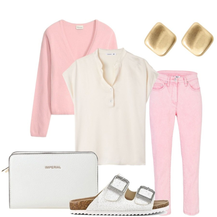 Outfit donna - Total look #2405974. Stile Casual chic per Tutti i giorni. Abbinamento con cardigans, pantaloni, canottiere, borse a tracolla, orecchini, sandali.
