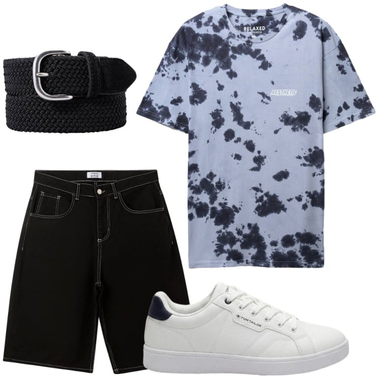 Outfit uomo - Relax. Stile Trendy per Tutti i giorni. Abbinamento con sneakers, bermuda, t-shirt, cinture.