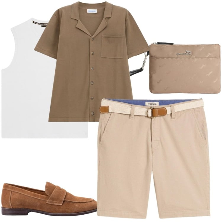 Outfit uomo - Total look #2406013. Stile Urban per Ufficio. Abbinamento con bermuda, camicie a manica corta, borse sportive, canottiere, scarpe stringate.