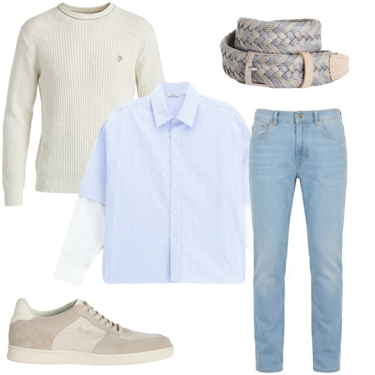 Outfit uomo - Total look #2406024. Stile Casual per Tutti i giorni. Abbinamento con camicie, sneakers, jeans, maglieria, cinture.