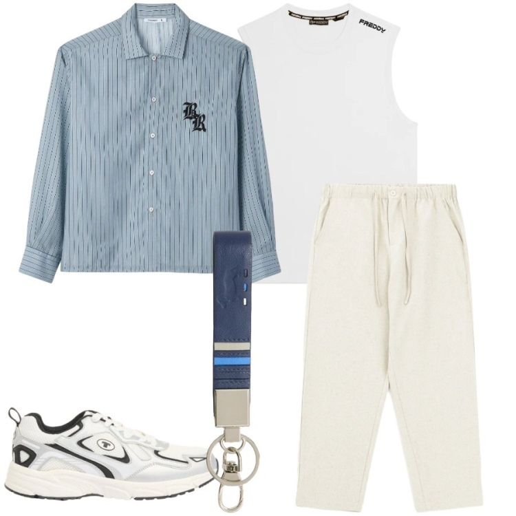 Outfit uomo - Total look #2406033. Stile Urban per Tutti i giorni. Abbinamento con sneakers, camicie, pantaloni, portachiavi, canottiere.