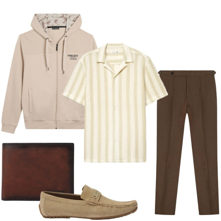 Outfit uomo - Total look #2406034. Stile Trendy per Tutti i giorni. Abbinamento con camicie a manica corta, portafogli, scarpe stringate, felpe con cappuccio, pantaloni.
