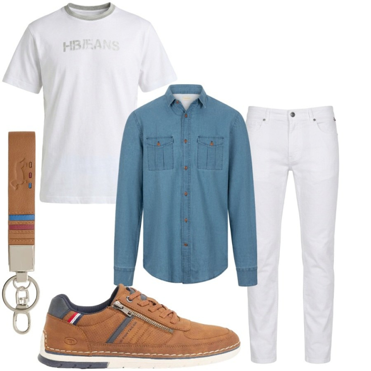 Outfit uomo - Total look #2406037. Stile Urban per Tutti i giorni. Abbinamento con sneakers, portachiavi, pantaloni, t-shirt, camicie.