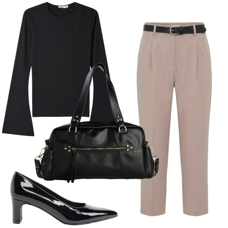 Outfit donna - Total look #2406039. Stile Basic per Ufficio. Abbinamento con décolleté, borse a mano, pantaloni, t-shirt.
