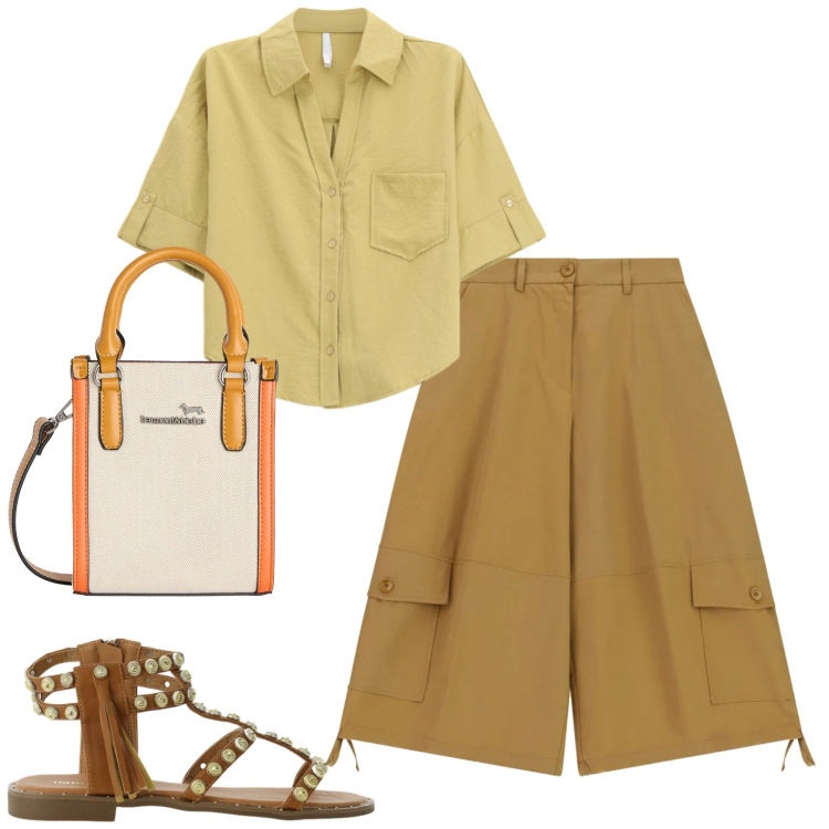 Outfit donna - Imperial. Stile Casual per Tutti i giorni. Abbinamento con pantaloni a palazzo, camicie a manica corta, sandali, borse tote.