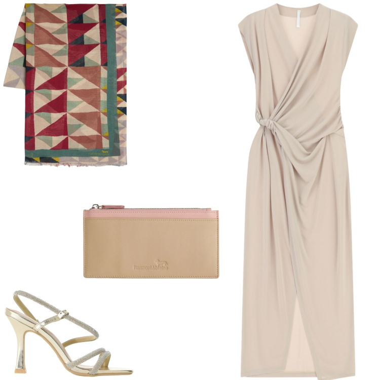 Outfit donna - L\'abito da sera. Stile Glamour per Cerimonia. Abbinamento con sciarpe, portafogli, vestiti lunghi, sandali col tacco.