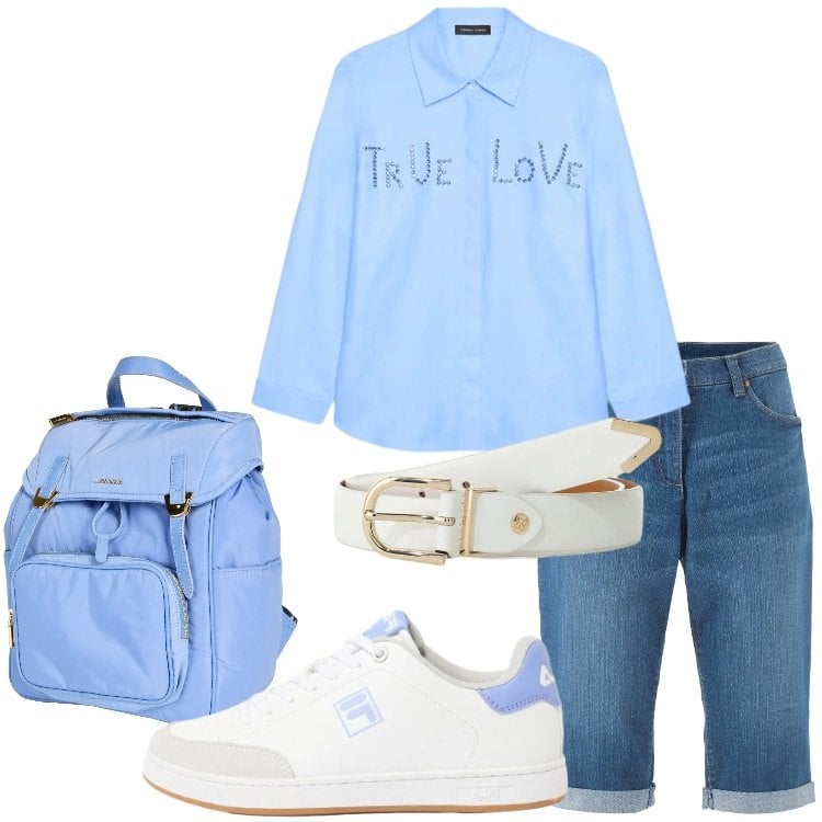 Outfit donna - Look da giornata all’aperto Curvy Style. Stile Casual per Tutti i giorni. Abbinamento con zaini, bermuda, sneakers, cinture, camicie.