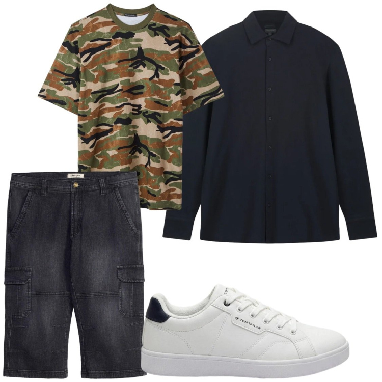 Outfit uomo - All day. Stile Casual per Tutti i giorni. Abbinamento con sneakers, jeans dritti, t-shirt, polo.