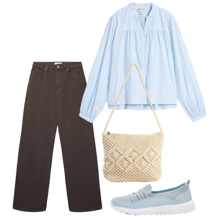 Outfit donna - Maggio. Stile Bon Ton per Tutti i giorni. Abbinamento con sneakers, bluse, borse a tracolla, jeans.