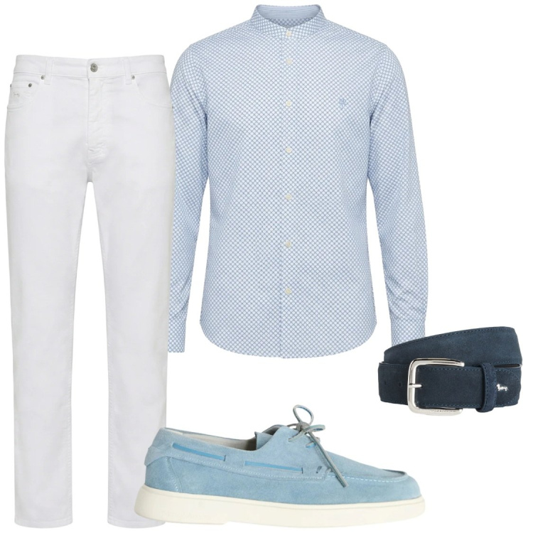 Outfit uomo - Primavera -estate. Stile Trendy per Serata speciale. Abbinamento con cinture, pantaloni, scarpe stringate, camicie.