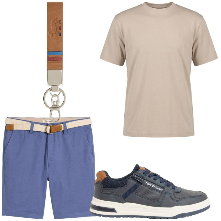 Outfit uomo - All day. Stile Casual per Tutti i giorni. Abbinamento con bermuda, sneakers, portachiavi, t-shirt.