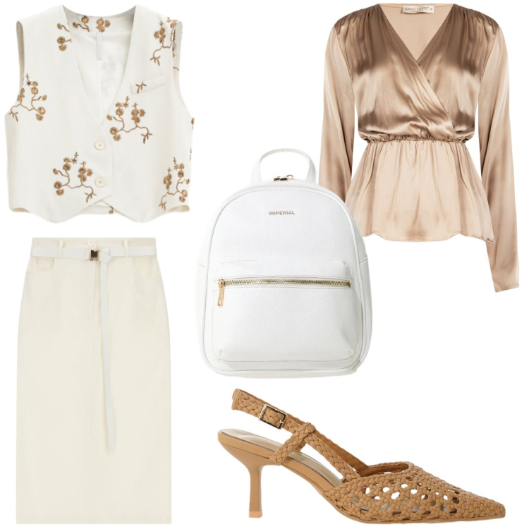 Outfit donna - Gilet con stampa. Stile Casual per Tutti i giorni. Abbinamento con bluse, gonne longuette, gilet, zaini, décolleté.