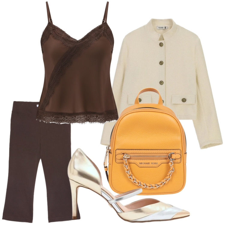 Outfit donna - Top chocolat. Stile Basic per Tutti i giorni. Abbinamento con zaini, décolleté, canottiere, cappotti, pantaloni.