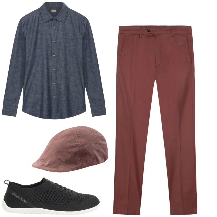 Outfit uomo - Doppelganger. Stile Urban per Tutti i giorni. Abbinamento con sneakers, pantaloni chino, cappelli con visiera, camicie.