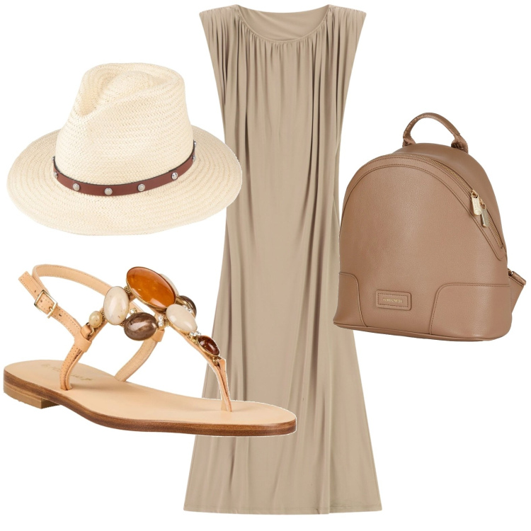 Outfit donna - Sandalo gioiello. Stile Etnico per Serata fuori. Abbinamento con cappelli, zaini, infradito, vestiti lunghi.