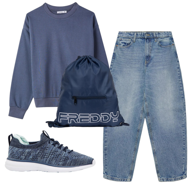 Outfit donna - Total look #2406153. Stile Casual per Tutti i giorni. Abbinamento con sneakers, felpe, jeans, zaini.