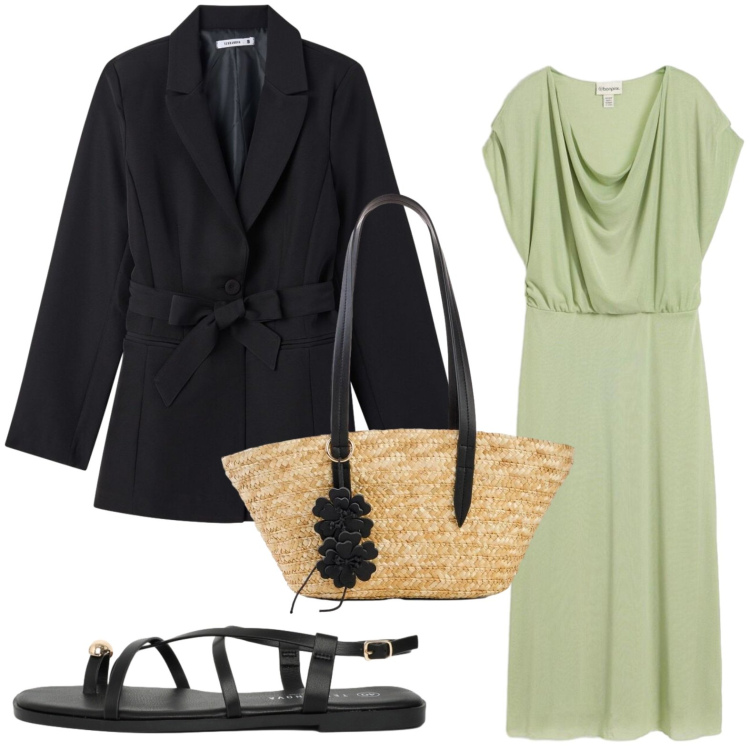 Outfit donna - Shopper bag. Stile Bon Ton per Serata fuori. Abbinamento con shopping bag, vestiti, blazer, sandali.