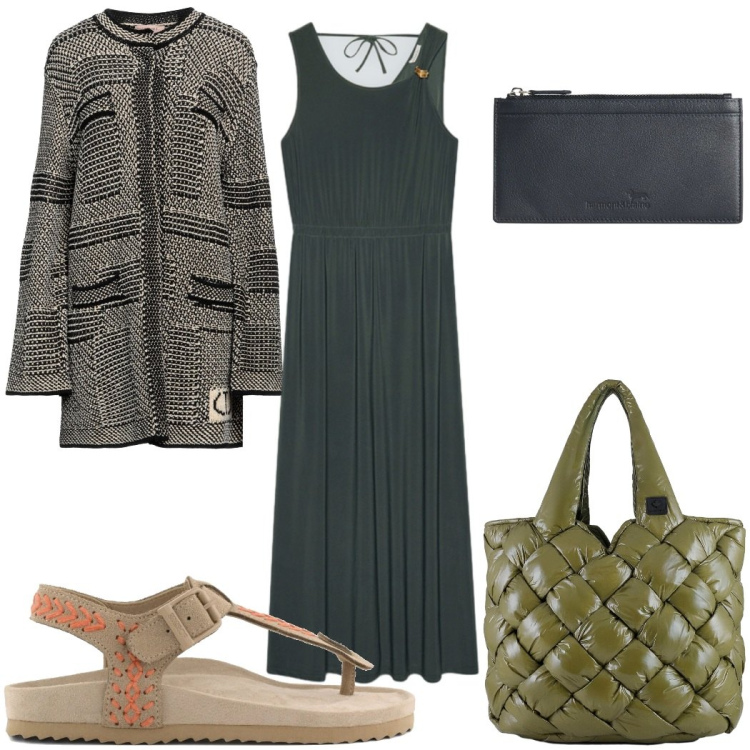 Outfit donna - Total look #2406162. Stile Etnico per Tutti i giorni. Abbinamento con cappotti, portafogli, vestiti lunghi, borse tote, infradito.