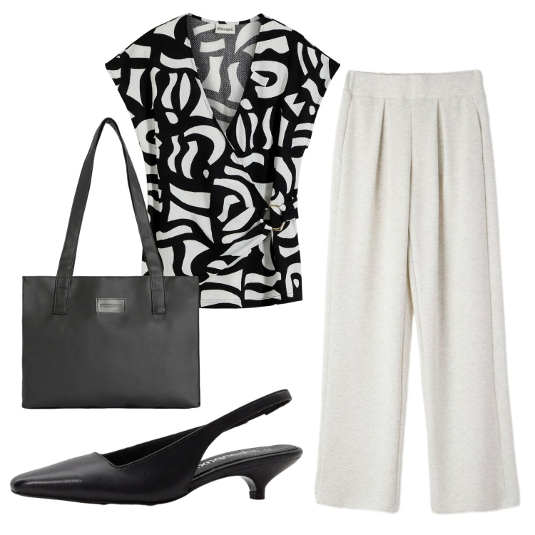 Outfit donna - Total look #2406163. Stile Bon Ton per Ufficio. Abbinamento con maglieria, décolleté, pantaloni, shopping bag.